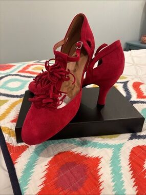 Red Suede Mary Jane Ankle strap Women's Heels